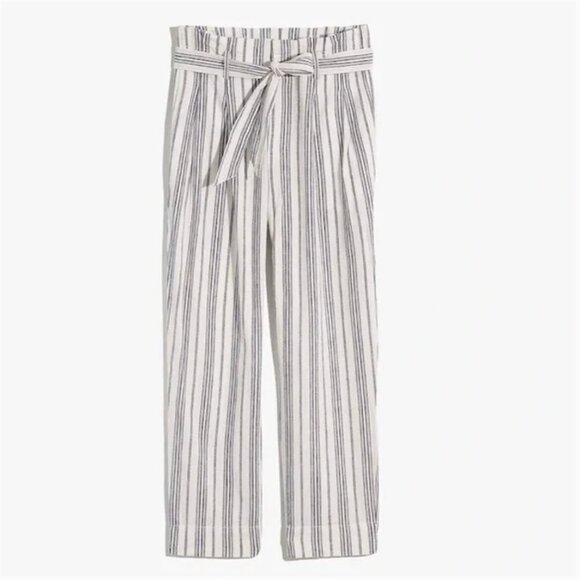 Madewell Women's Linen-Cotton Blend Paperbag Pants in Dark Baltic Stripe Size 12 - Picture 4 of 6
